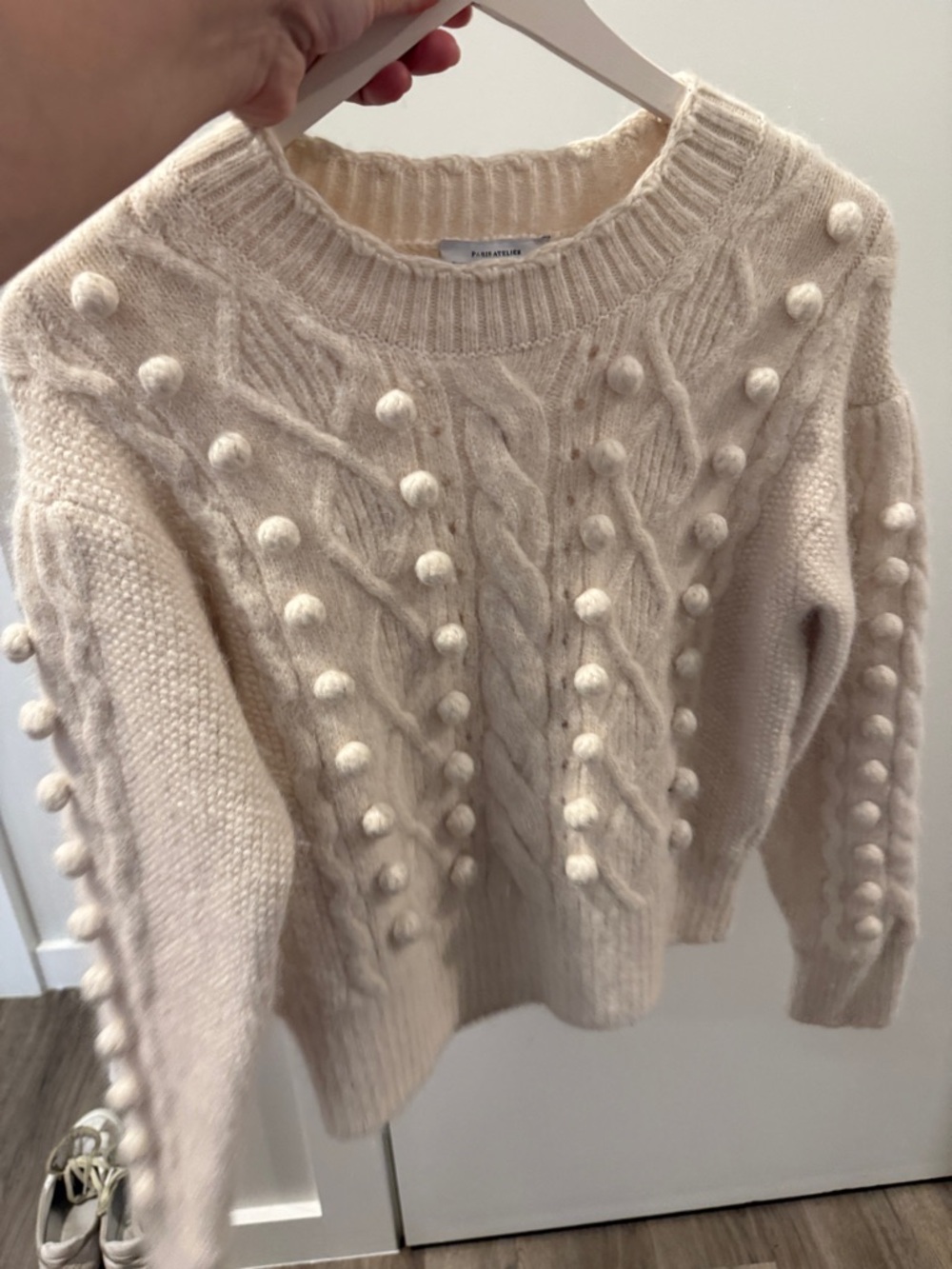 & Other Stories Ivory Pom-Pom Cable Crewneck Sweater